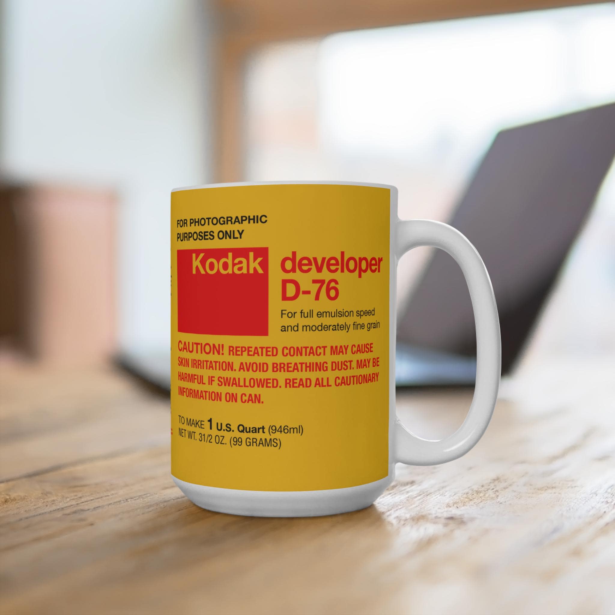 15oz Kodak D-76 Film Developer Label Mug | Vintage Photography Graphics Coffee Cup Darkroom Gift