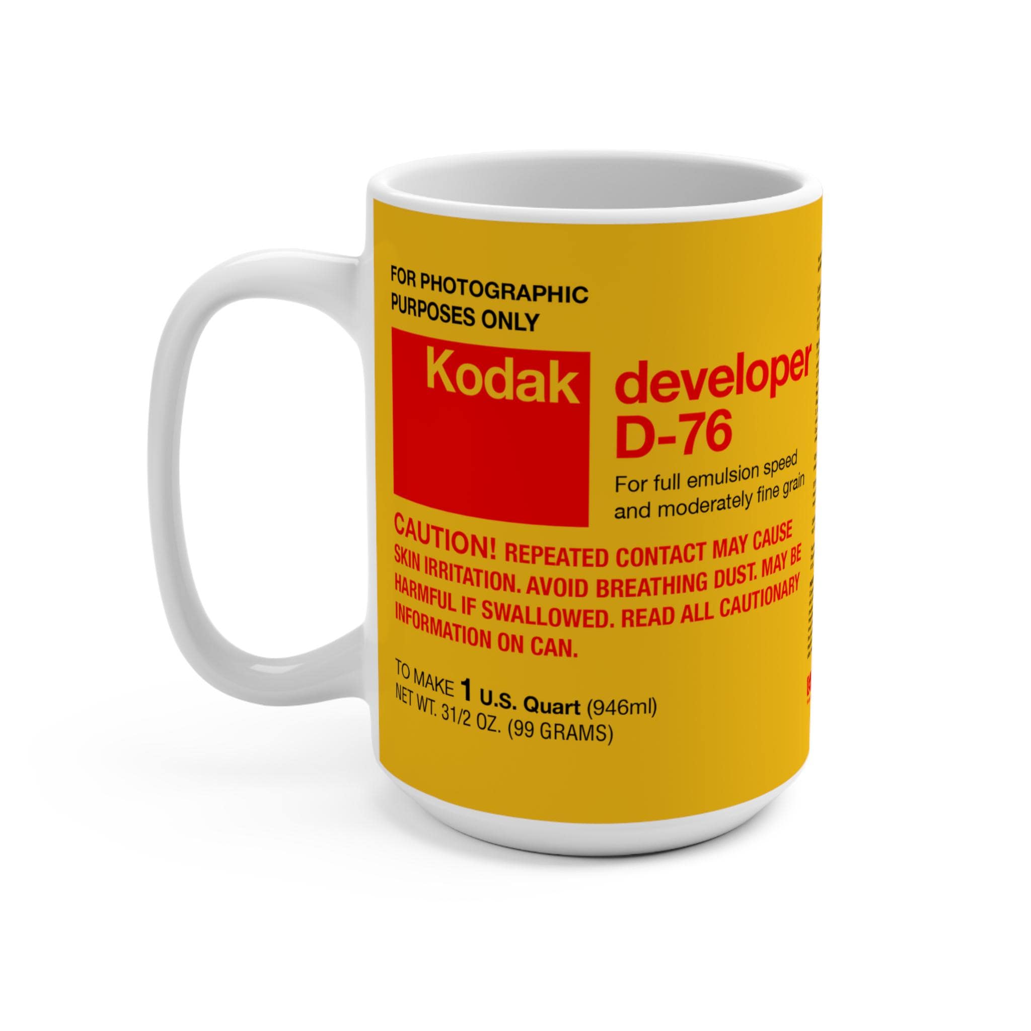 15oz Kodak D-76 Film Developer Label Mug | Vintage Photography Graphics Coffee Cup Darkroom Gift - Image 3